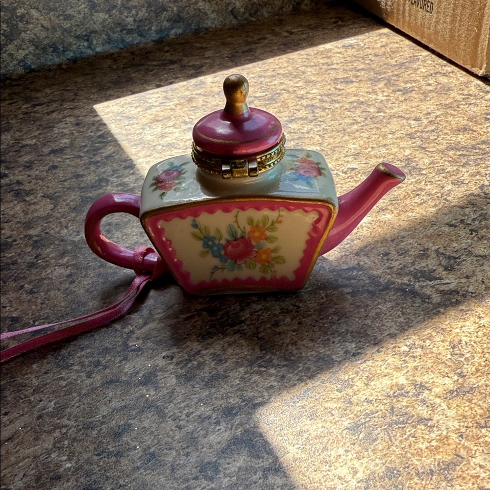 Not Rated Pink and Cream Floral Teapot Ornament